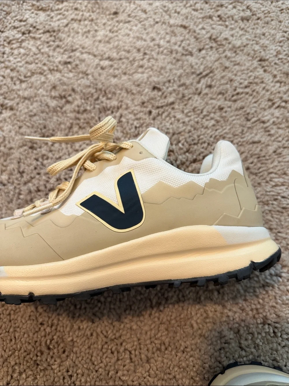 Veja Cream Athletic Sneakers with Black V Logo